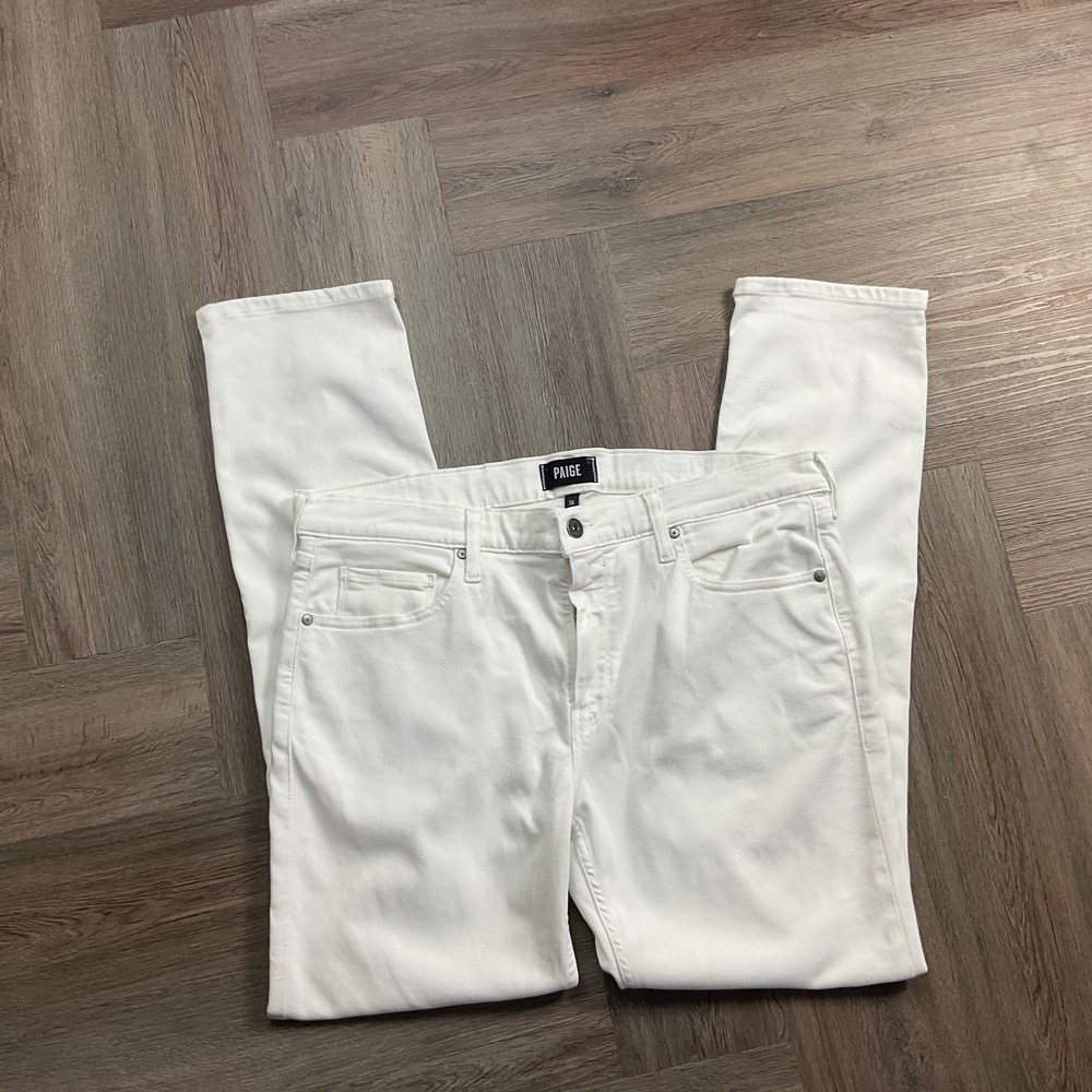 PAIGE Lennox Slim Fit Stretch Denim Jeans 36x32 Mens White Classic Preppy Casual